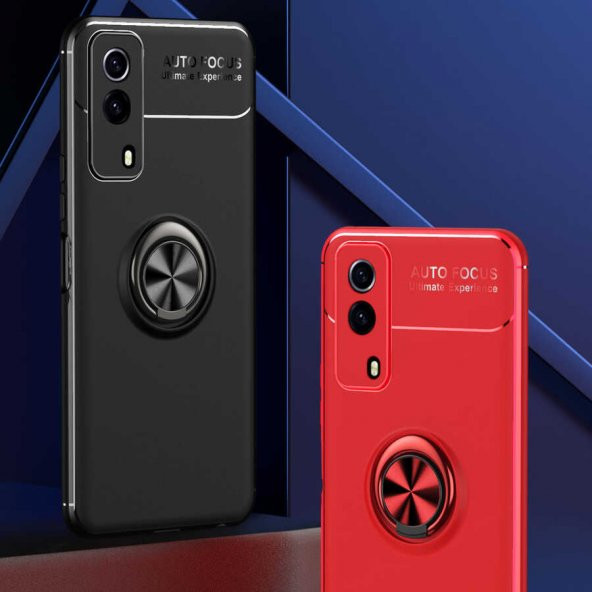 Vivo Y53S 4G Kılıf Zore Ravel Yüzüklü Magnetic Standlı Silikon Kapak - 3