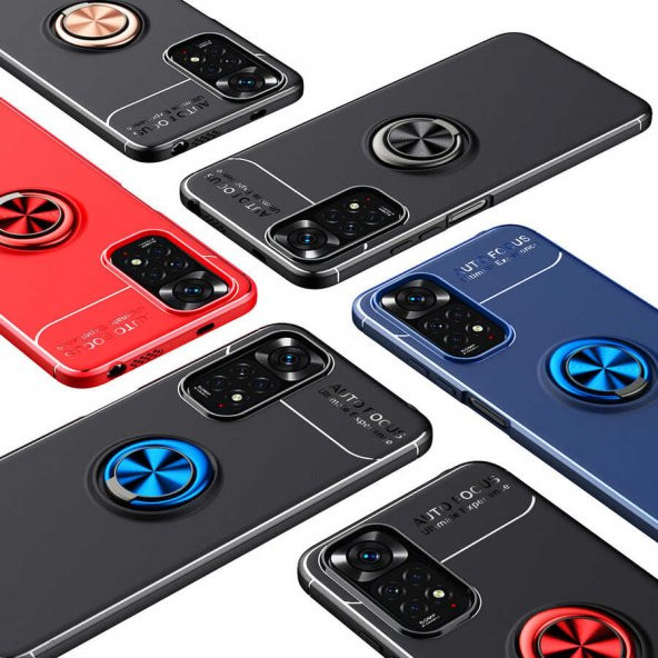 Xiaomi Redmi Note 11 Global Kılıf Zore Ravel Yüzüklü Magnetic Standlı Silikon Kapak - 4
