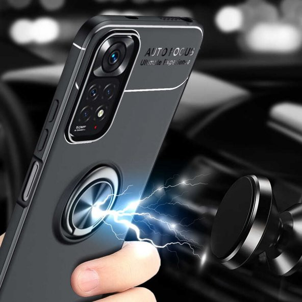 Xiaomi Redmi Note 11 Global Kılıf Zore Ravel Yüzüklü Magnetic Standlı Silikon Kapak - 5