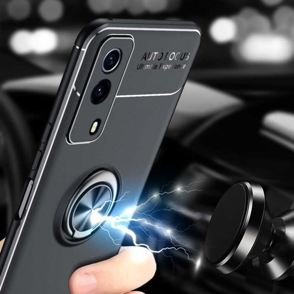 Vivo Y53S 4G Kılıf Zore Ravel Yüzüklü Magnetic Standlı Silikon Kapak - 6