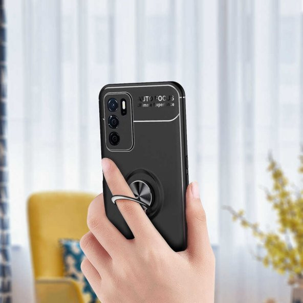 Oppo A16 Kılıf Zore Ravel Yüzüklü Magnetic Standlı Silikon Kapak - 6