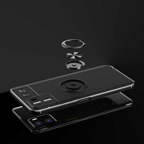 Vivo Y15S Kılıf Zore Ravel Yüzüklü Magnetic Standlı Silikon Kapak - 7