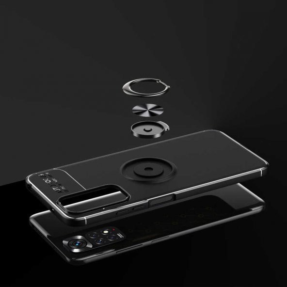 Xiaomi Redmi Note 11 Global Kılıf Zore Ravel Yüzüklü Magnetic Standlı Silikon Kapak - 6