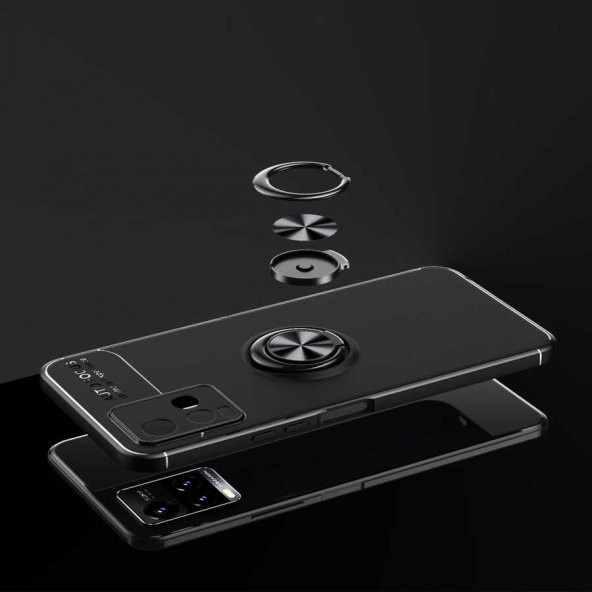 Vivo Y33S Kılıf Zore Ravel Yüzüklü Magnetic Standlı Silikon Kapak - 7