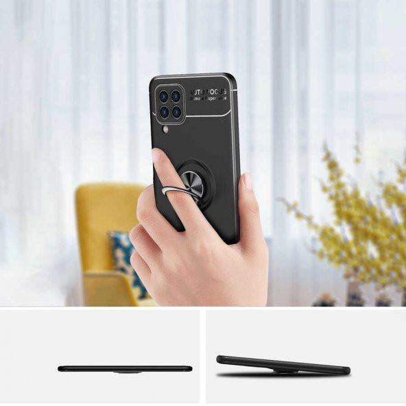 Galaxy M32 Kılıf Zore Ravel Yüzüklü Magnetic Standlı Silikon Kapak - 6