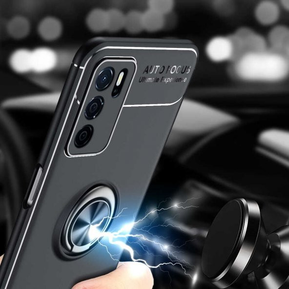 Oppo A16 Kılıf Zore Ravel Yüzüklü Magnetic Standlı Silikon Kapak - 7