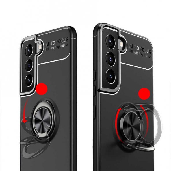 Galaxy S22 Plus Kılıf Zore Ravel Yüzüklü Magnetic Standlı Silikon Kapak - 9