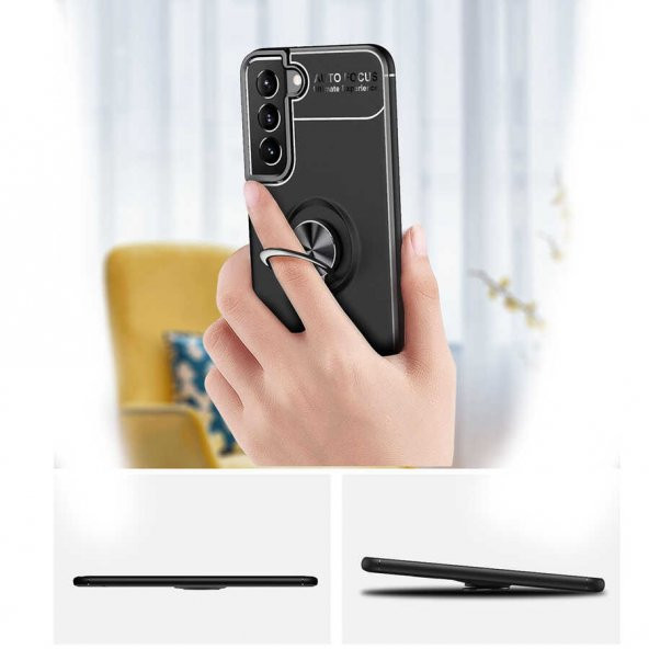 Galaxy S22 Plus Kılıf Zore Ravel Yüzüklü Magnetic Standlı Silikon Kapak - 10