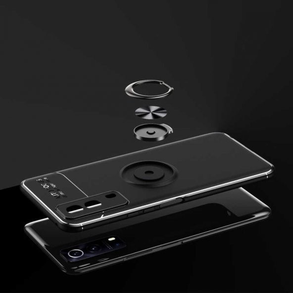 Vivo Y53S 4G Kılıf Zore Ravel Yüzüklü Magnetic Standlı Silikon Kapak - 9