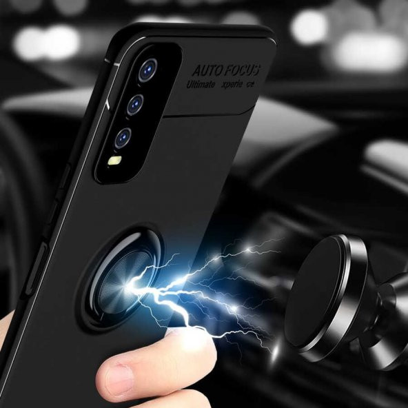 Vivo Y11S Kılıf Zore Ravel Yüzüklü Magnetic Standlı Silikon Kapak - 3