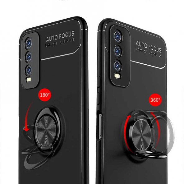Vivo Y20 Kılıf Zore Ravel Yüzüklü Magnetic Standlı Silikon Kapak - 5