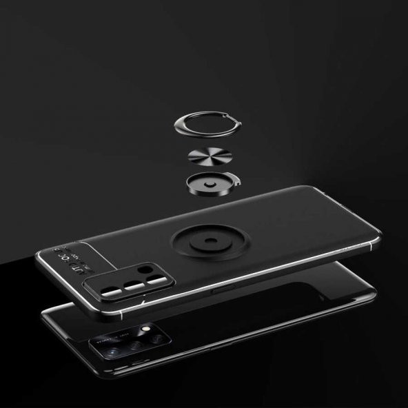 Oppo A74 4G Kılıf Zore Ravel Yüzüklü Magnetic Standlı Silikon Kapak - 2