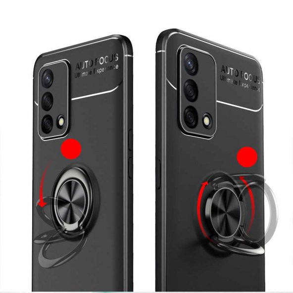 Oppo A74 4G Kılıf Zore Ravel Yüzüklü Magnetic Standlı Silikon Kapak - 4