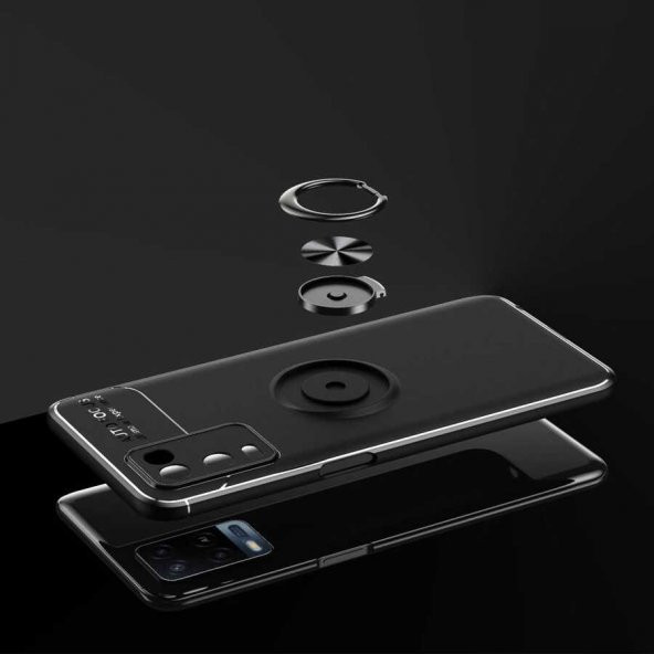Oppo A54 4G Kılıf Zore Ravel Yüzüklü Magnetic Standlı Silikon Kapak - 3