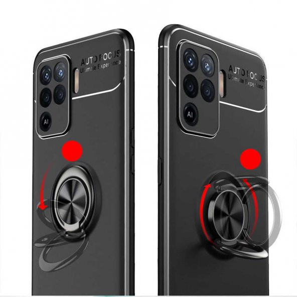 Oppo Reno 5 Lite Kılıf Ravel Yüzüklü Magnetic Standlı Silikon Kapak - 4