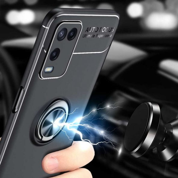Oppo A54 4G Kılıf Zore Ravel Yüzüklü Magnetic Standlı Silikon Kapak - 6
