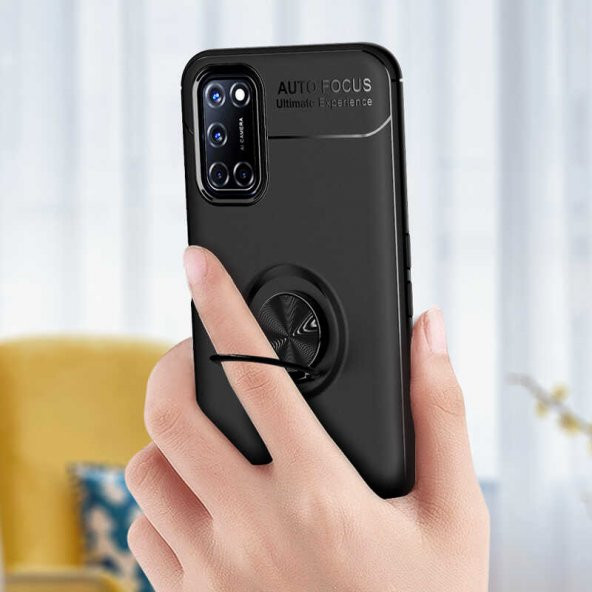 Oppo Reno A92 Kılıf Ravel Yüzüklü Magnetic Standlı Silikon Kapak - 10