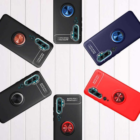 Xiaomi Mi Note 10 Kılıf Ravel Yüzüklü Magnetic Standlı Silikon Kapak - 11