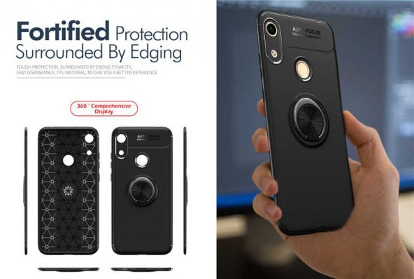Huawei Honor 8A Kılıf Ravel Yüzüklü Magnetic Standlı Silikon Kapak - 10