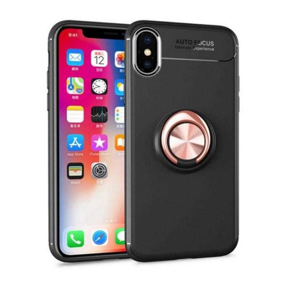 Apple iPhone XS Max 6.5 Kılıf Ravel Yüzüklü Magnetic Standlı Silikon Kapak - 6