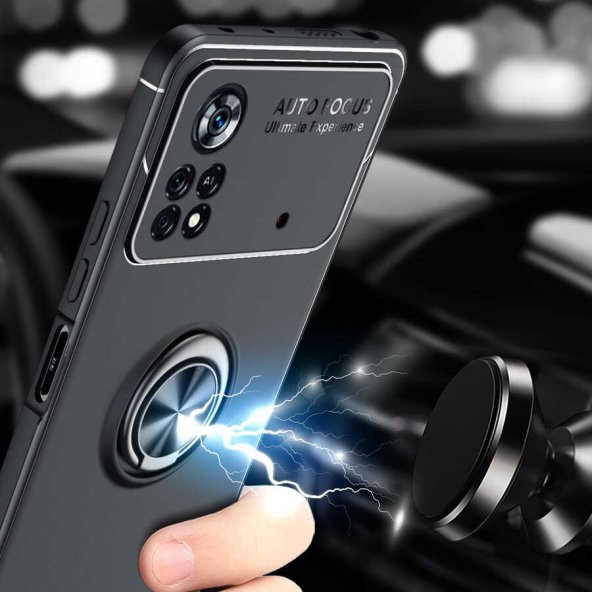 Xiaomi Poco M4 Pro 4G Kılıf Zore Ravel Yüzüklü Magnetic Standlı Silikon Kapak - 5