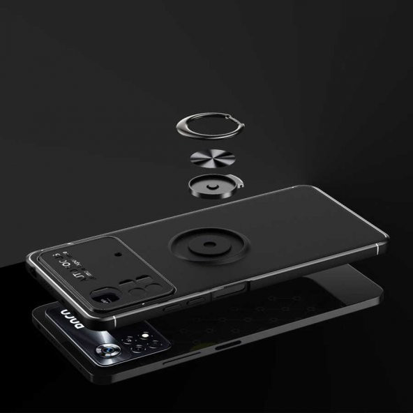 Xiaomi Poco M4 Pro 4G Kılıf Zore Ravel Yüzüklü Magnetic Standlı Silikon Kapak - 9