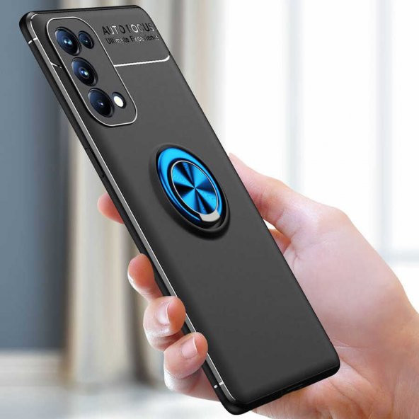 Oppo Reno 5 Pro 5G Kılıf Ravel Yüzüklü Magnetic Standlı Silikon Kapak - 3