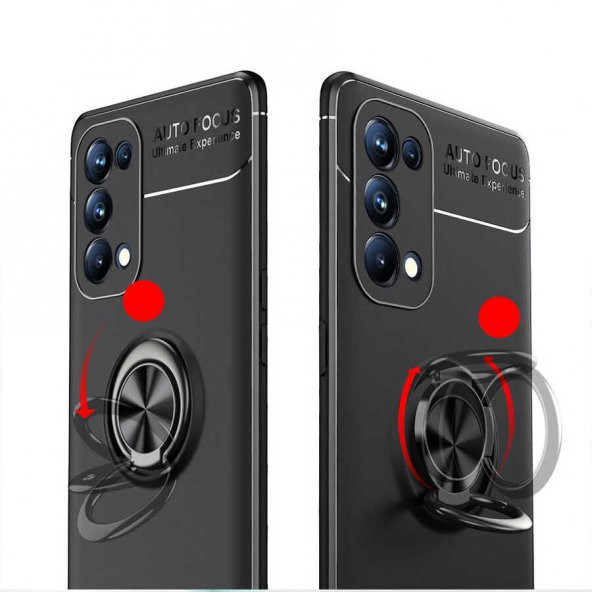 Oppo Reno 5 Pro 5G Kılıf Ravel Yüzüklü Magnetic Standlı Silikon Kapak - 5