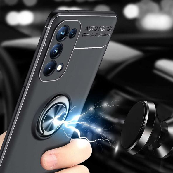 Oppo Reno 5 Pro 5G Kılıf Ravel Yüzüklü Magnetic Standlı Silikon Kapak - 7