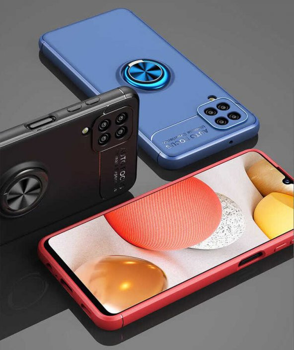 Galaxy M12 Kılıf Zore Ravel Yüzüklü Magnetic Standlı Silikon Kapak - 5