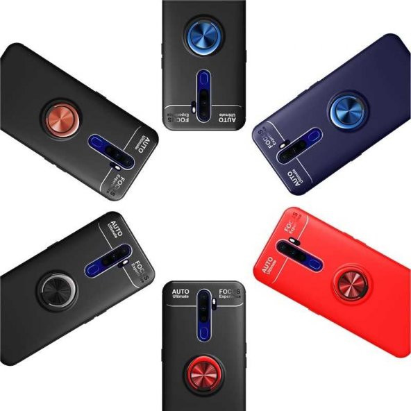 Oppo A5 2020 Kılıf Ravel Yüzüklü Magnetic Standlı Silikon Kapak - Resim 9