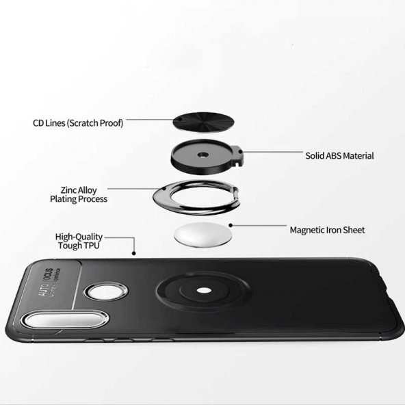 Huawei Y6 2019 Kılıf Ravel Yüzüklü Magnetic Standlı Silikon Kapak - 10