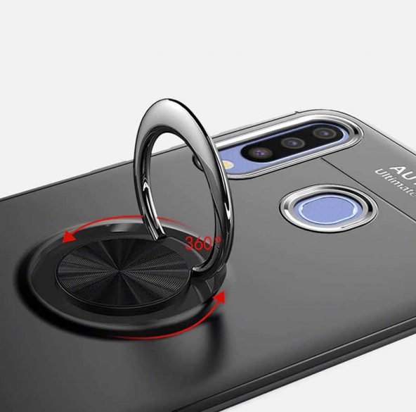 Samsung Galaxy A20S Kılıf Ravel Yüzüklü Magnetic Standlı Silikon Kapak - 6