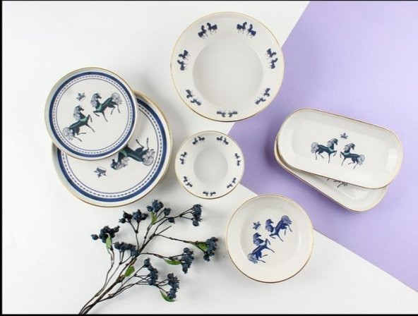 At Desenli Porselen 27 parça 6 kişilik Yemek Takımı