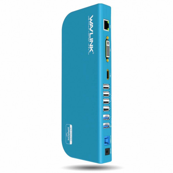 WAVLINK USB 3.0 Dual Video Laptop Docking Station Dual Video Monitor Display Blue