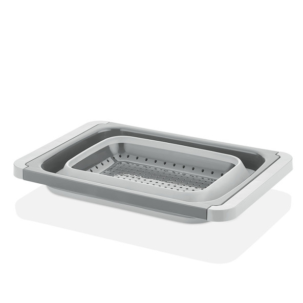 Porsima L-00852-2 Silikon Büyük Boy Katlanabilir Akordiyon Evye Üstü Süzgeç - 5,5 L Dikdörtgen Gri