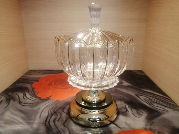 Kristal Dekoratif Orta Sehpa Kapaklı Şekerlik-Vazo