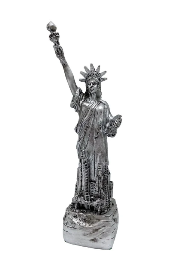ABD New York Özgürlük Heykeli Reçine Gümüş Renk 20 cm - Resim 7