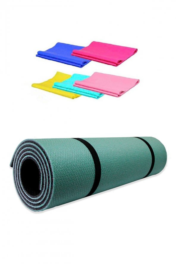 TAYZON 8mm  Haki Pilates Minderi & Yoga Mat Çift Taraflı + Plates Egzersiz Direnç Lastiği
