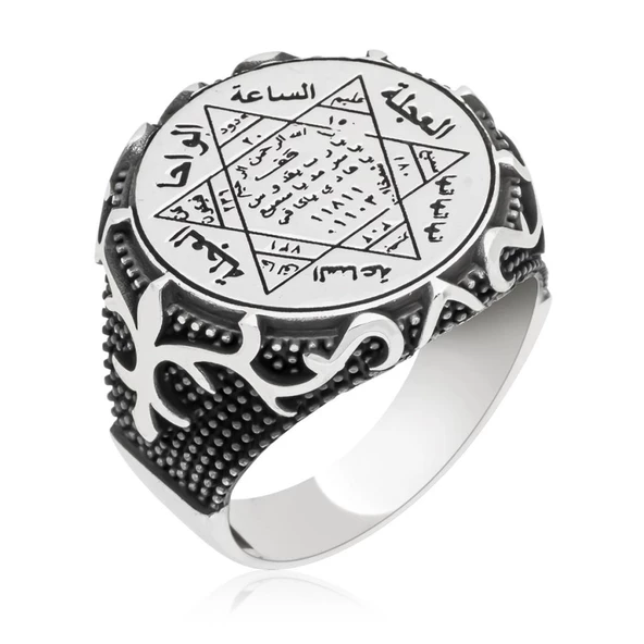 Mührü Süleyman İşleme 925 Gümüş Erkek Yüzük - 10