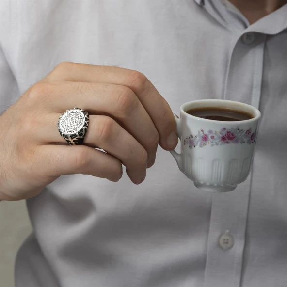 Mührü Süleyman İşleme 925 Gümüş Erkek Yüzük - 7