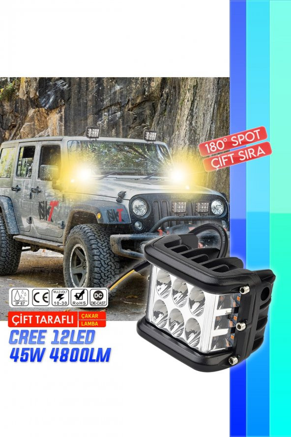 NKT GROUP Off Road 45w 12 Led 10cm Beyaz- Turuncu Kare Sis Farı Çalışma Lambası