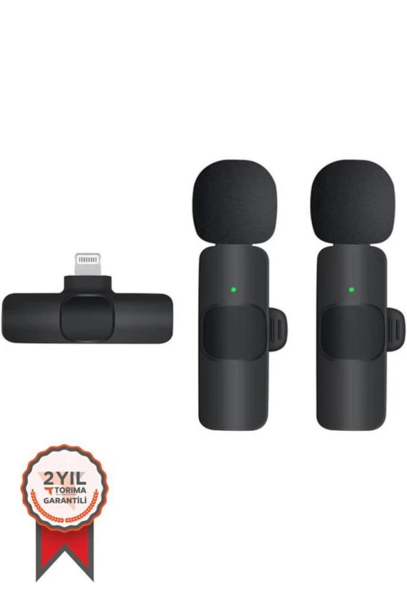 2 Adet Kablosuz Yaka Mikrofonu Lightning 2'li Mini Mikrofon K9