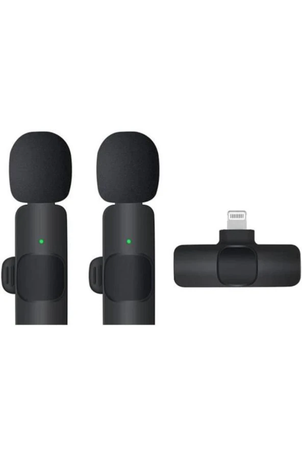 2 Adet Kablosuz Yaka Mikrofonu Lightning 2'li Mini Mikrofon K9 - 2