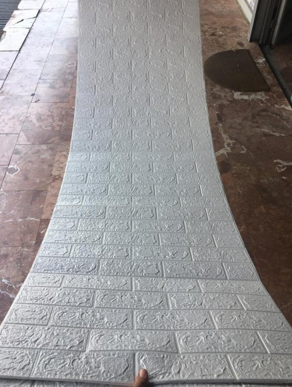 Renkli Duvarlar Kendinden Yapışkanlı Beyaz Tuğla Desen 3D Duvar Kağıdı Paneli Tek Parça 70x500 cm - 2