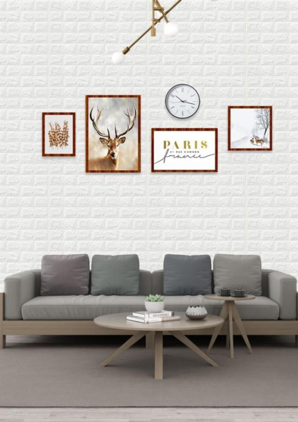 Renkli Duvarlar Kendinden Yapışkanlı Beyaz Tuğla Desen 3D Duvar Kağıdı Paneli Tek Parça 70x500 cm - 6