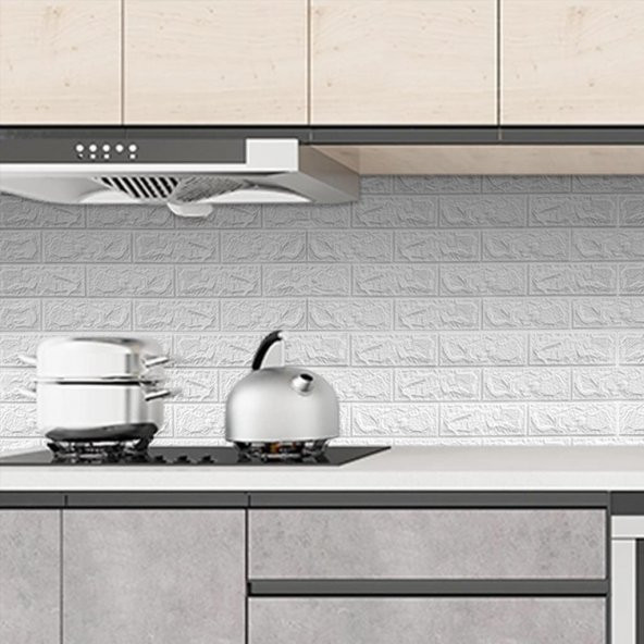 Renkli Duvarlar Kendinden Yapışkanlı Beyaz Tuğla Desen 3D Duvar Kağıdı Paneli Tek Parça 70x500 cm - 7