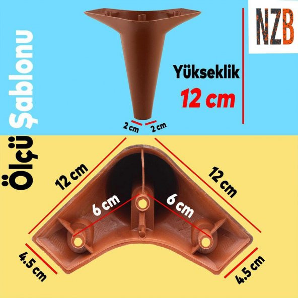 Lüks Mobilya Kanepe Sehpa TV Ünitesi Koltuk Ayağı 12 cm Kahverengi Baza Ayak - 2