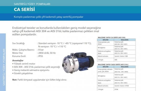 Lowara CA 200/33/N/D Çift Kademeli Santrifüj Pompa N versiyon - 2