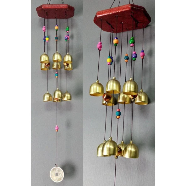 Feng Shui Metal Rüzgar Çanı Şans Parası İki Katlı Onlu Çan - 3